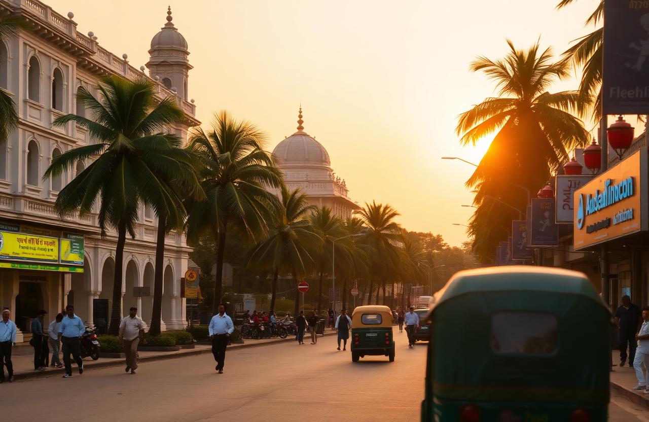 A Mysuru street scene used to demonstrate how eye conditions affect vision